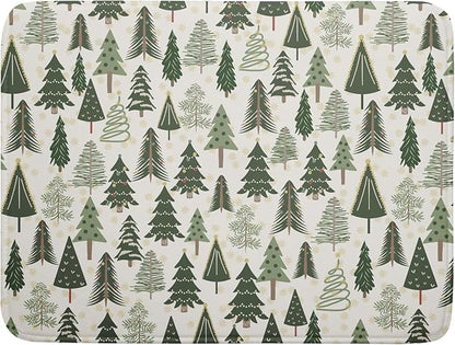 Christmas Dish Drying Mat for Kitchen Counter 18x24 Green Xmas Tree Block Print Winter Holiday Theme Absorbent Reversible Microfiber Drying Mats Kitchen Countertop Protector Dishes Drainer Pad