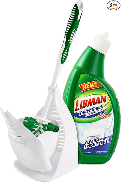 Tribello LIBMAN Toilet Brush and Holder Set with Toilet Bowl Cleaner - Bathroom Cleaner Set - Bathroom Cleaning Supplies - Includes: Bowl Brush, Fast Drying Caddy, 32 fl. oz. Stain Remover Soap