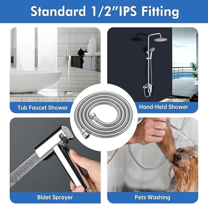 RUMOSE 118 inches Shower Hose Extra Long Stainless Steel Shower Tube Attachment Flexible Handheld Shower Sprayer Hose, Polished Chrome