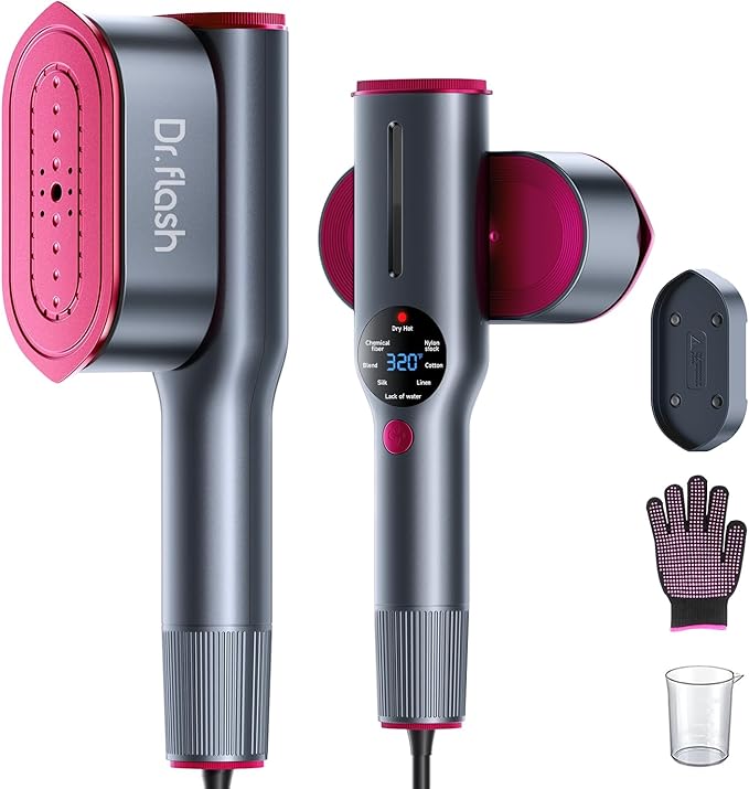 DRFLASH 2-in-1 Steamer & Iron for Clothes,15s Fast Heat-up 1200W Portable Handheld Garment Steamer,Travel Size with Large Ceramic Heat Panel,Quick Wrinkle Removal,110V-120V