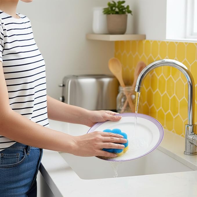 4 Colorful Scrub Sponge Dual-Sided Dish Sponges for Scrubbing Non-Scratch Cleaning Sponges Temperature Controlled Kitchen Sponge Multi Functional Cleaning Tools for Kitchen Bathroom Floor