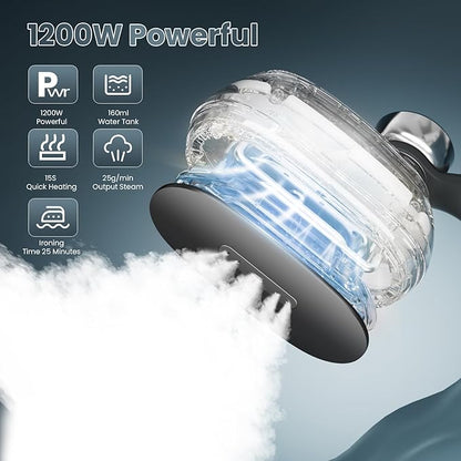 Killrose Steamer for Clothes, 2 in 1 Clothes Steamer Handheld, 1200W Steam Iron, 3 Level Thermometer Display Dashboard Travel Iron, 180° Rotatable Portable Handheld, Heat Up, Water Tank, 120V