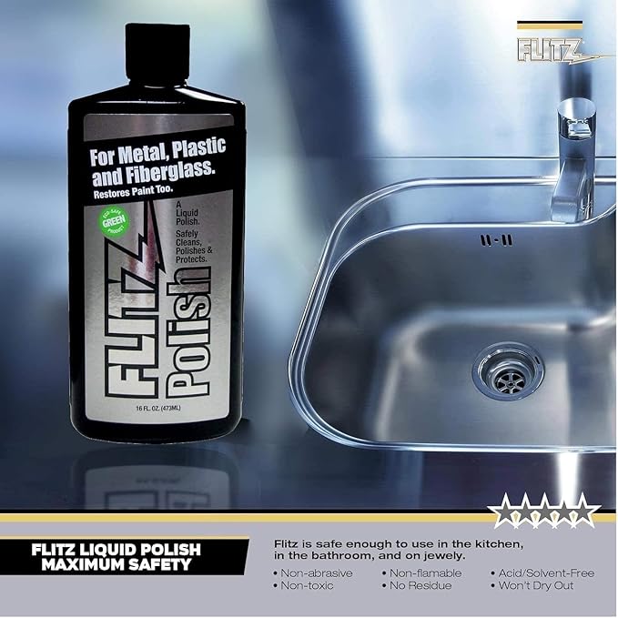 Flitz Multi Purpose Metal Polish Liquid - 7.6oz Bottle of USA-Made Tarnish Remover - For Aluminum, Chrome, Brass, Nickel, Silver - Non-Abrasive Metal Cleaner and Polish, Restorer (24 Pack)