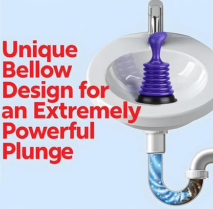 Mini Sink Plunger for Kitchen & Bathroom Drains, Powerful Bellows Clog Remover, Commercial Style Plumbing Tool for Sink, Bathtub & Shower, Compact Size, Black