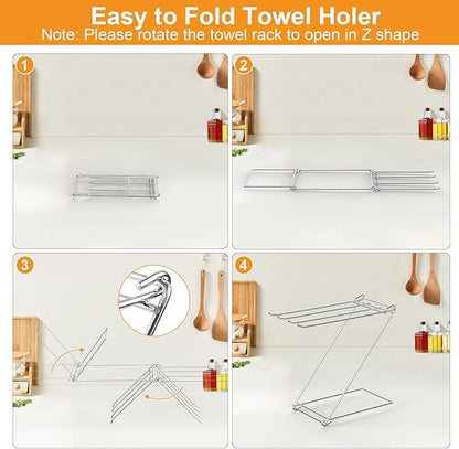 Kitchen Towel Holder Stand, 4-Arm Dish Towel Holder Countertop Towel Drying Rack for Bathroom, Free Standing Hand Towel Stand Washcloth Dish Cloth Drying Rack, Z-Shaped Folding Hanging Towel Bar Stand