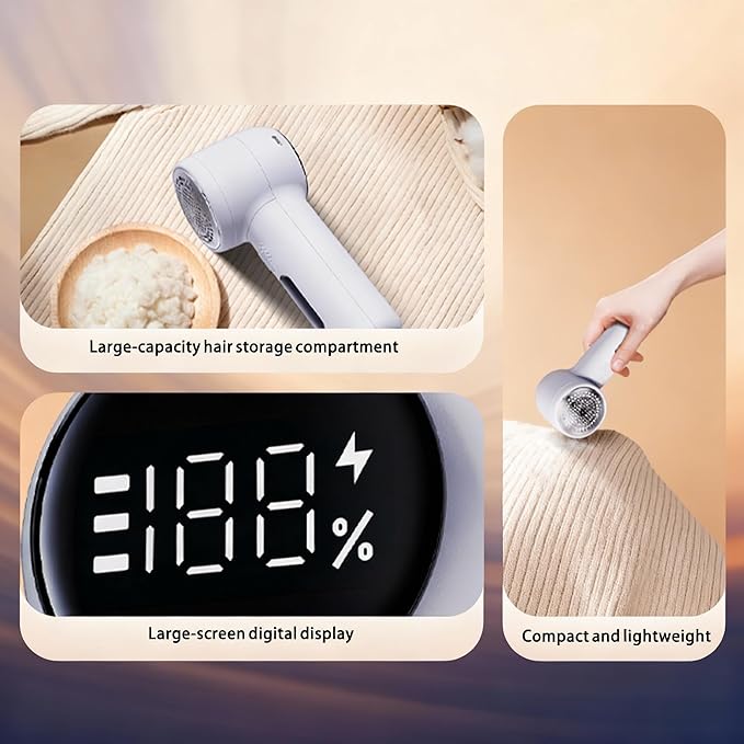 Fabric Shaver, Electric Lint Remover Rechargeable with 2 Replaceable Blades, 3 Speeds, Digital LED Display to Remove Pilling for Clothes, Furniture, Sweater, Couch, Blanket (White)