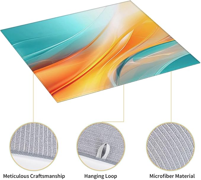 Teal Orange Geometric Wave Dish Drying Mat for Kitchen Counter, Absorbent Microfiber Drying Pad for Kitchen Dishes, 16" x 18" Polyester, Washable, Reusable, Foldable, for Dining Area, Small Appliances