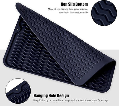 Silicone Dish Drying Mat for Multiple Usage, Easy clean, Eco-friendly, Heat-resistant Dish Drainer Mat for Kitchen Counter,Sink,Refrigerator or Drawer liner (12" x 12", Dark Blue)