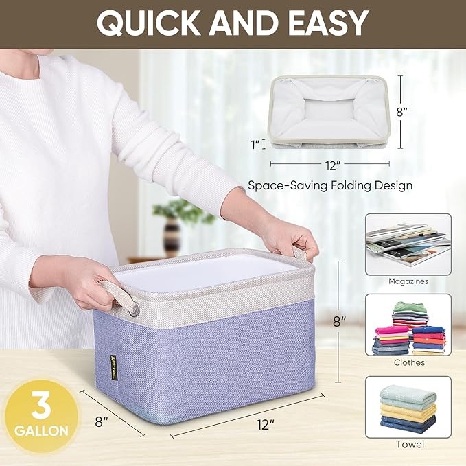BALEINE 3 Pack Fabric Closet Storage Bins for Shelves, Linen Closet Organizers and Storage, Decorative Baskets for Organizing, Shelf, Clothes, Home, Office (Lavender, 12"x8"x8")