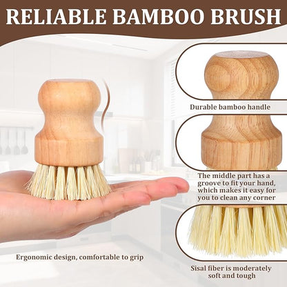 20 Packs Bamboo Dish Scrub Brush Wooden Dish Scrubber Set Eco-Friendly Natural Sisal Bristles Dishes Brush for Kitchen Cleaning Pots, Pans, Bottles, Sink, Vegetables