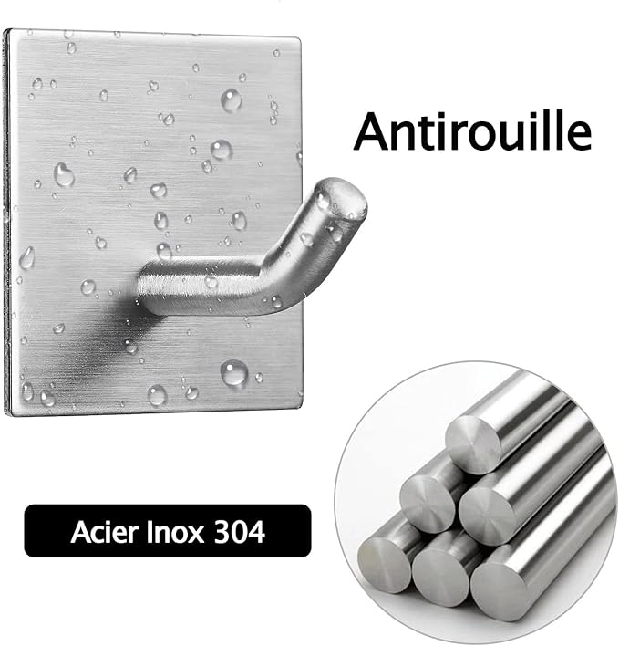 FOMANSH Heavy Duty Adhesive Hooks, Stick on Wall Adhesive Hangers, Strong Stainless Steel Holder, Self Adhesive Hooks for Kitchen Bathroom Home Door Towel Coat Key Robe 4 Packs Silver