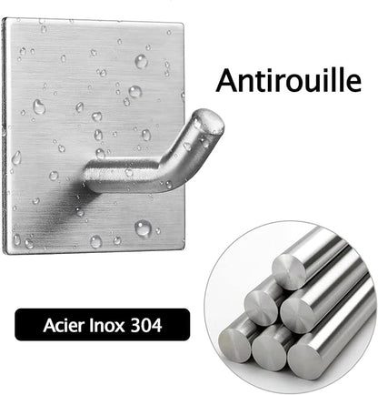 FOMANSH Heavy Duty Adhesive Hooks, Stick on Wall Adhesive Hangers, Strong Stainless Steel Holder, Self Adhesive Hooks for Kitchen Bathroom Home Door Towel Coat Key Robe 4 Packs Silver