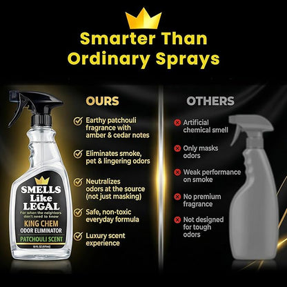 Smells Like Legal™ Patchouli Odor Eliminator Spray – Powerful Commercial-Grade – Eliminates Smoke, Pet & Food Odors at source – Fabric-Safe, Non-Staining – Biodegradable Air & Fabric Freshener – 16 oz