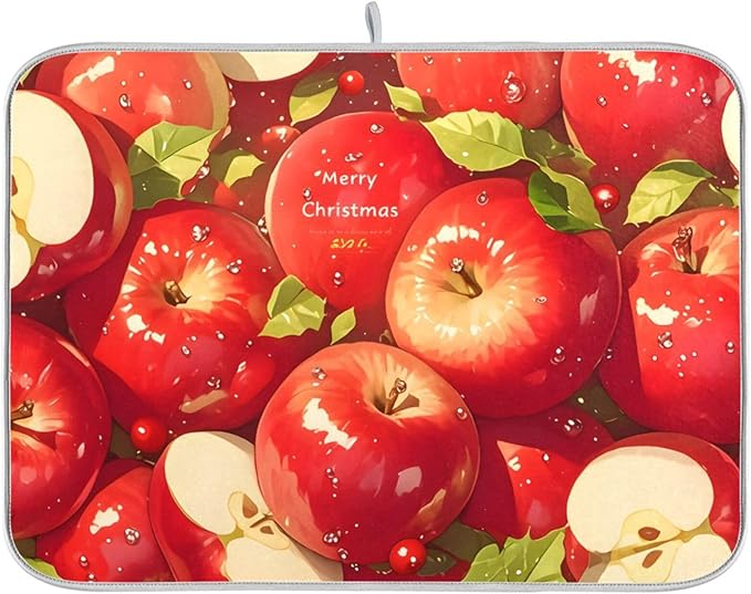 Red Apples Dish Drying Mat for Kitchen Counter Absorbent Microfiber Drying Pad, Medium 16x18 in