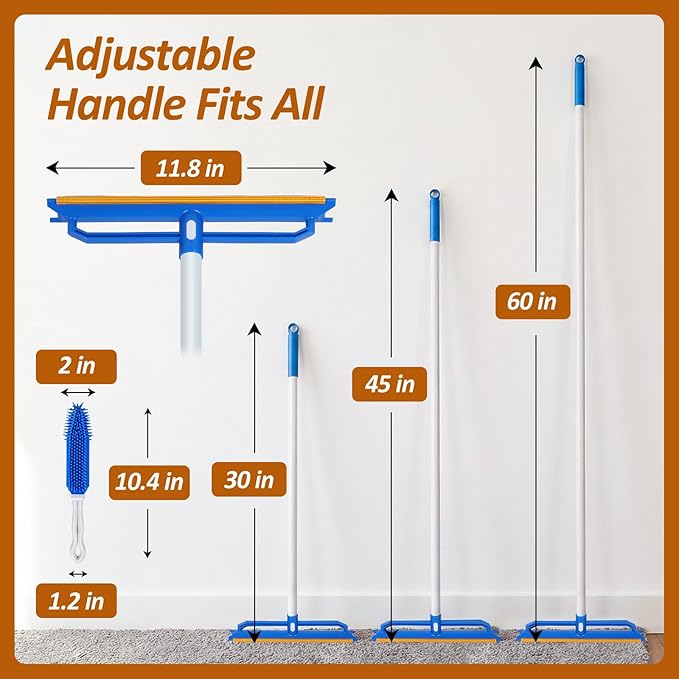 Topmart Carpet Rake with 60" Adjustable Handle, Cat Dog Carpet Rake Scraper for Rugs, Mats, Reusable Pet Hair Remover with 1 Silicone Removal Brush