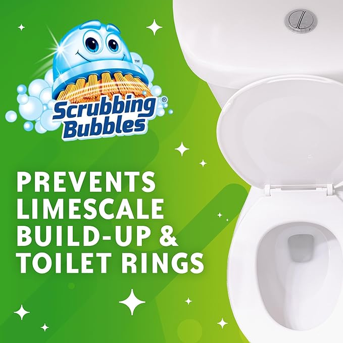 Scrubbing Bubbles Fresh Gel Toilet Bowl Cleaning Stamps, Automatic & Continuous Bathroom Toilet Cleaner Helps Prevent Limescale & Rings, Rainshower Scent, 1 Dispenser with 6 Stamps (6 Count)