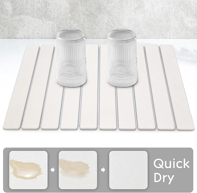 Large Stone Dish Drying Mats for Kitchen Counter, 24"(L)×16"(W), Fast Drying Collapsible Dish Drying Mat, Eco-Friendly Absorbent Diatomaceous Earth Mats for Dishes Bottles Cups, Match Any Countertop