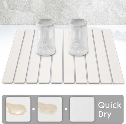 Large Stone Dish Drying Mats for Kitchen Counter, 24"(L)×16"(W), Fast Drying Collapsible Dish Drying Mat, Eco-Friendly Absorbent Diatomaceous Earth Mats for Dishes Bottles Cups, Match Any Countertop