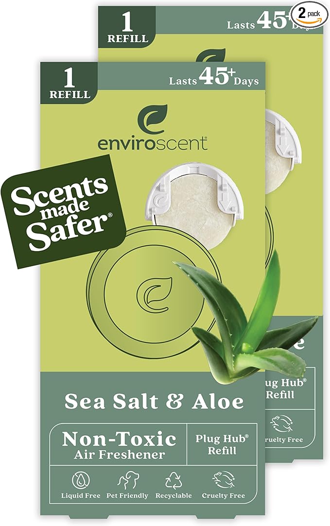 Enviroscent Non-Toxic Air Freshener Paper Refills - Compatible with Enviroscent Plug Hub® Warmer Kit - Home Fragrance Lasts Up to 90 Days - Sea Salt & Aloe Scent (Pack of 2)