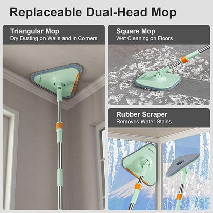 Mop and Bucket Set | Spin Mop with Dual-Tank Clean/Dirty Water Separation | 4 Microfiber Pads for Deep-Cleaning Floors | Versatile Mops Triangular Head for Walls