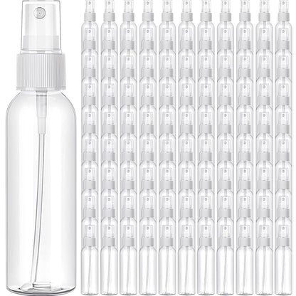 Nuogo 100 Pack 2 Oz Plastic Spray Bottles Reusable Mini Travel Size Perfume Refillable Mist Sprayer Empty Spritz Bottle for Household Use Essential Oil Cleaning(Clear)