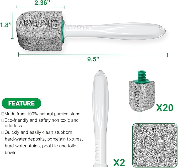 Pumice Stone Toilet Bowl Cleaner,Bathroom Cleaner Brush Toilet Wand Refills with 30CM Long Handle for Remove Hard Water Stains with 1 Wand+ Pumice Stones (20 Pack Stone)