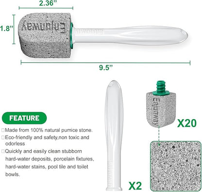 Pumice Stone Toilet Bowl Cleaner,Bathroom Cleaner Brush Toilet Wand Refills with 30CM Long Handle for Remove Hard Water Stains with 1 Wand+ Pumice Stones (20 Pack Stone)