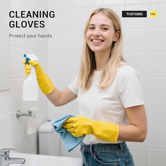 3 Pairs Rubber Dishwashing Gloves, Reusable Household Cleaning Gloves for Women Men, Kitchen and Bathroom Cleaning, Gardening, Pet Care, Extra Thickness, 20 Mil, 13", Heavy Duty, Non-Slip, XL