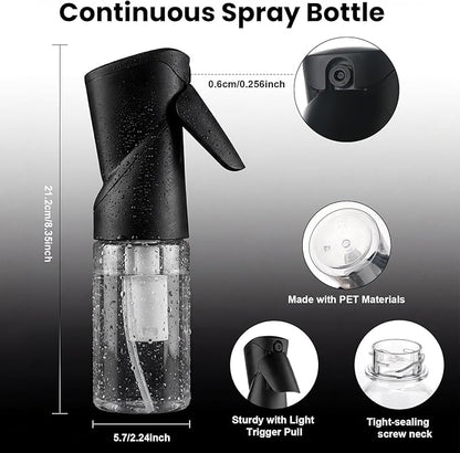 Spray Bottles 250ml/8.5oz 2 Pack Continuous Spray Bottle for Hair Refillable Fine Mist Sprayer Water Spray Bottles for Cleaning Kitchen Hair Care Skin Toner(Black)