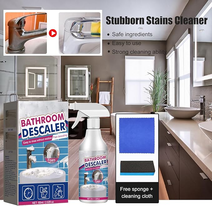 Bathroom Descaler Cleaner, Stubborn Stains Cleaner, Multipurpose Bathroom Foam Cleaner, Bathroom Descaler Cleaner Spray, Limescale Cleaner, All-Purpose Bathroom Descaler Foam Spray (2)