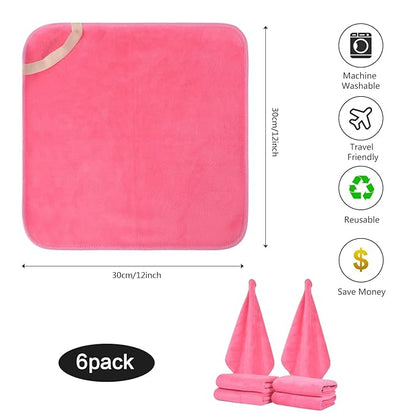 SINLAND Microfiber Facial Cloths Fast Drying Washcloth 12inch x 12inch Dark pink 6 pack