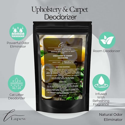 Lapew Lemon Mint Bliss Carpet Deodorizer Powder - Pet Safe Freshener for Vacuuming | Scented Odor Eliminator for Home | 16 oz