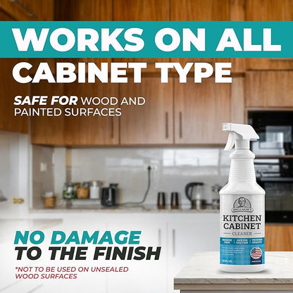 Kitchen Cabinet Cleaner – Gentle, Residue-Free and Effective Everyday Degreaser & Grime Remover for Wood, Painted and Finished Furniture - Complete with Cleaning Brush & Cabinet Cleaner Spray 32oz