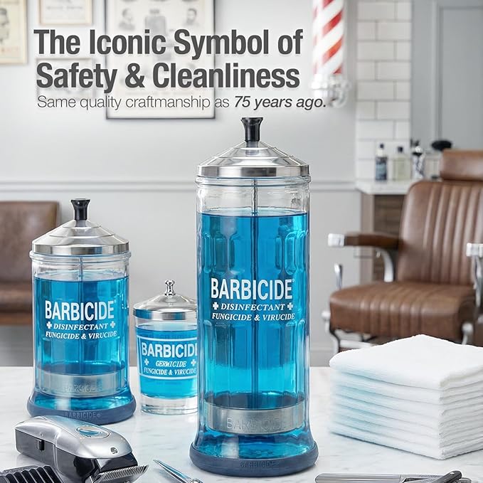 BARBICIDE Disinfectant Jar and Concentrate Starter Set (37 Oz Jar + 64 Fl Oz)– Professional Salon, Spa & Barber Tool Sanitizing Kit