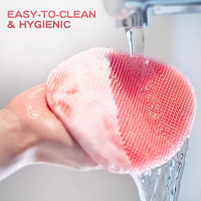 Manmihealth Silicone Back Scrubber(Thick Bristles) & Soft Bath Glove Set, Super-Exfoliating Body Scrubber & Super-Lathering Shower Brush Combination, with a Free Hook.(Pink)