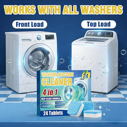 Sugelary Washing Machine Cleaner Tablets 24-Pack, Deep Clean Descaler for Front Loader and Top Load Washers, Washer Cleaner Help Clean Inside Drum and Laundry Tub Seal