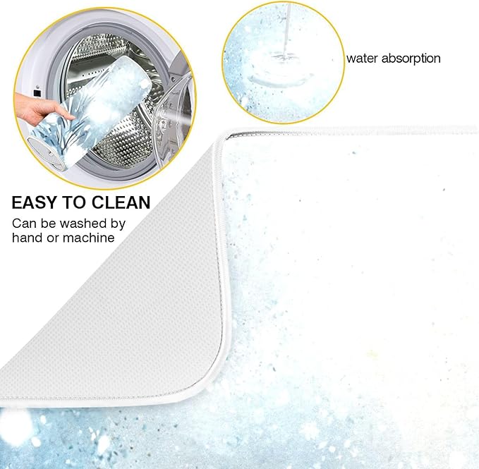 Winter Snowman Silver Dish Drying Mat for Kitchen Countertop 18x24 Christmas Snowflake White Xmas Large Drying Mat Reusable Quick Dry Dish Sink Mats Easy Clean Decorative Essentials