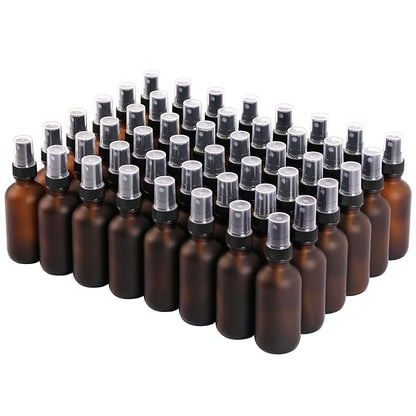 NOOEEISS Green Glass Small Spray Bottles 2 oz 48 Packs,Fine Mist Sprayer Pretty Finish,Refillable Containers mini spray bottles for Cleaning Solutions and Skin Care (Amber Frosted 48Pack)