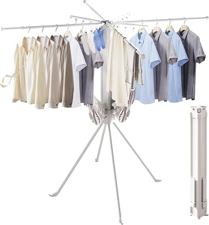 Foldable 4-Legged Clothes Drying Rack, Heavy Duty Laundry Drying Rack with Sock Clips & Shoe Holders, Large Capacity Collapsible Drying Stand for Indoor Outdoor Use