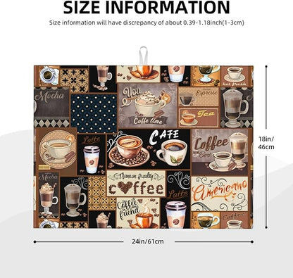 Boho Coffee Dish Drying Mat, Highly Absorbent Microfiber Kitchen Counter Pad Reusable Washable, 18*24"