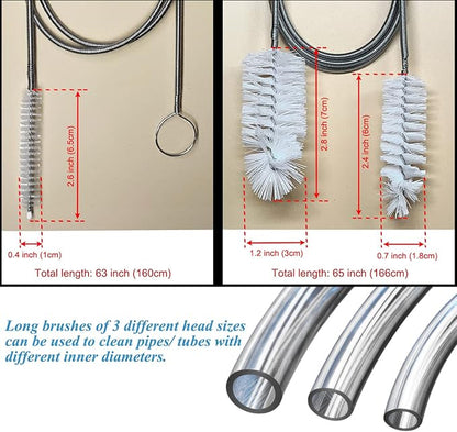 65" Flexible Drain Brush, Tube Pipe Cleaning Brush, Long Slim Cleaner Brush for Shower Sink Drain/Refrigerator Drain Hole/Dishwasher Air Gap/Fish Tank/Home Kitchen