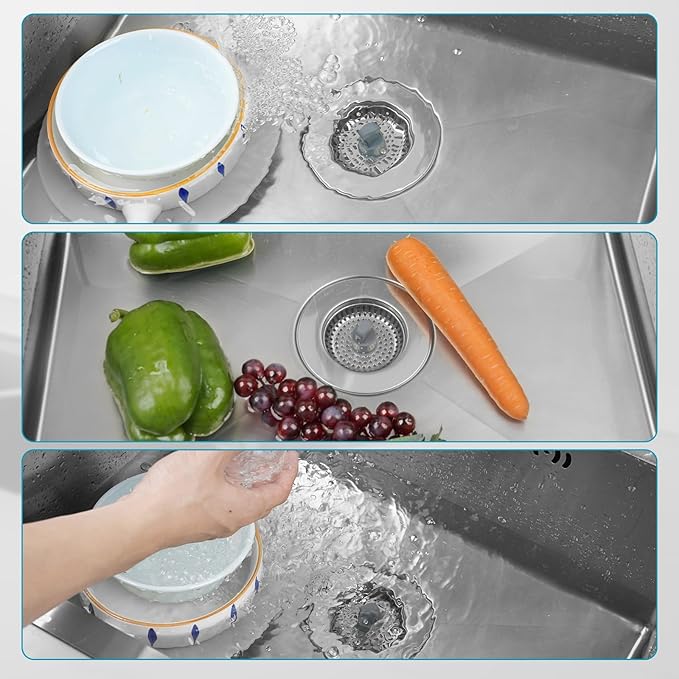 Hibbent 2 Pack 3 in 1 Kitchen Sink Drain Strainer, Stainless Steel Wrapped Shell Drain Stopper Combo, Pop Up Sink Stopper, Stainless Steel Anti-Clogging Basket Strainer for US Standard 3-1/2" Drain