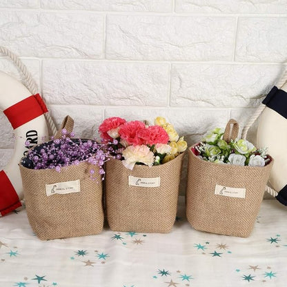 Small Hanging Basket Cotton Linen Laundry Hamper Bag, Cotton Linen Hamper Hanging Clothes Bag for Home Gadget Storage Organizer Foldable Basket Bin(Blue Stripe)