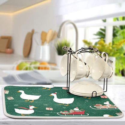 Christmas Geese Pattern Dish Drying Mat for Kitchen Counter Super Absorbent Drying Mat 18x24 inch Large Dish Drying Matts for Countertop Protector Dishes Pad