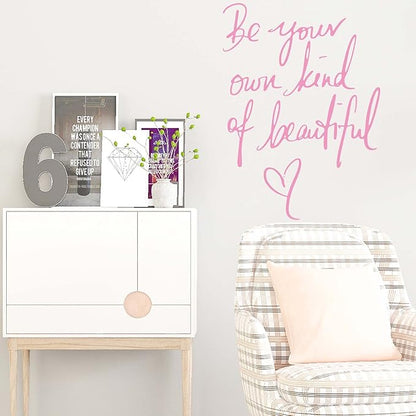 Wall Stickers Inspirational Quote, Wall Decals Peel and Stick, Be Your Own Kind of Beautiful Quote Art Lettering Wall Stickers for Girls Bedroom Living Room Office Home Background Decoration(Pink)