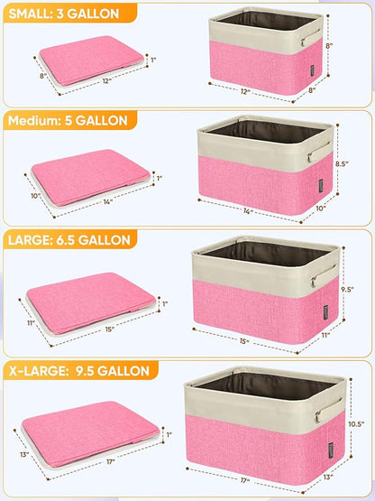 BALEINE 4 Pack Fabric Closet Storage Bins for Shelves, Linen Closet Organizers and Storage, Decorative Baskets for Organizing, Shelf, Clothes, Home, Office (Pink, 15''x11''x9.5'')