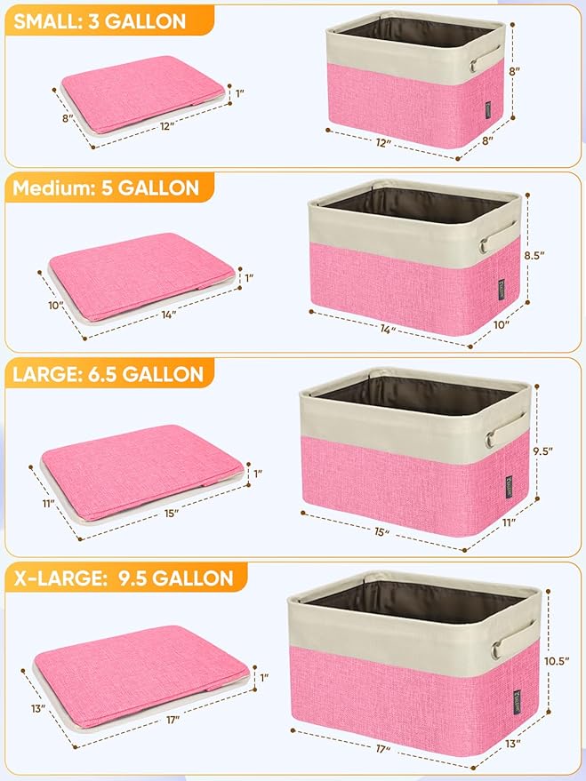 BALEINE 2 Pack Fabric Closet Storage Bins for Shelves, Linen Closet Organizers and Storage, Decorative Baskets for Organizing, Shelf, Clothes, Home, Office (Pink, 17''x13''x10.5'')