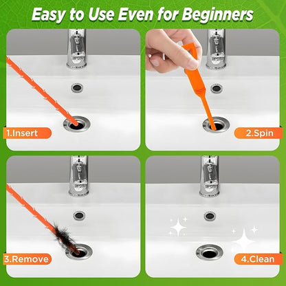 Forlivese 3 Pack 25 Inch Drain Snake,Drain Clog Remover,Sink Snake for Sewer Kitchen Sink Bathroom Tub Toilet Clogged Drains Relief Cleaning Tool