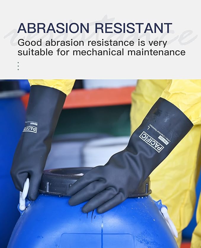PACIFIC PPE Chemical Resistant Gloves, Heavy Duty Industrial Rubber Gloves, Resist Acid, Alkali and Oil, 12.6", XX- Large