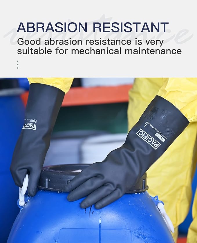 PACIFIC PPE Chemical Resistant Gloves, Heavy Duty Industrial Rubber Gloves, Resist Acid, Alkali and Oil, 12.6", X- Large